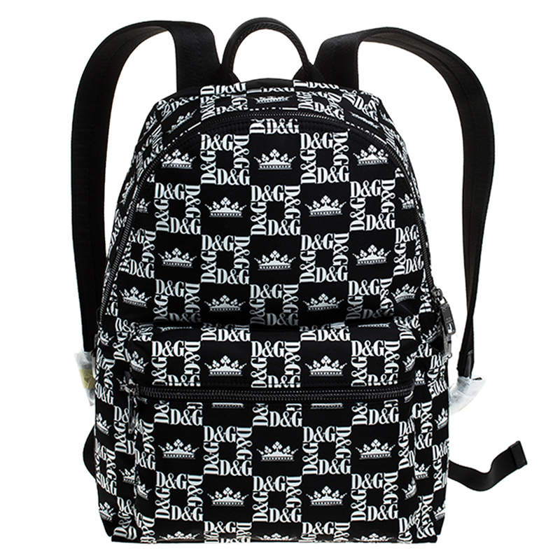 Dolce & Gabbana Black/White Logo Printed Nylon Backpack