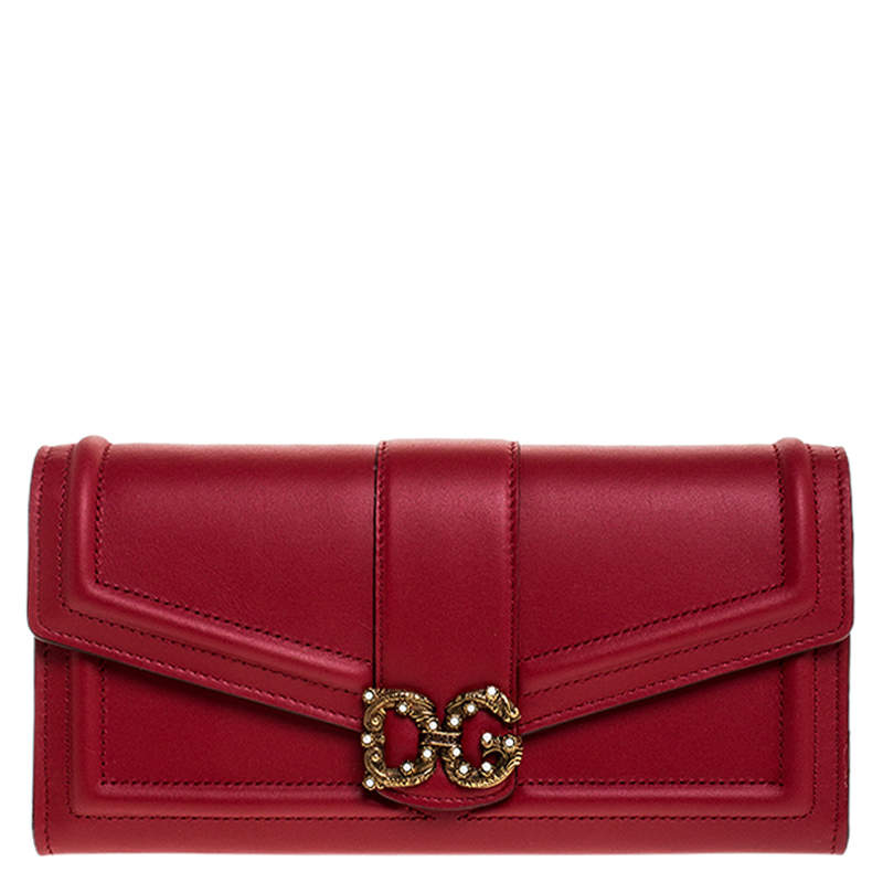Dolce & Gabbana Red Leather DG Love Continental Wallet