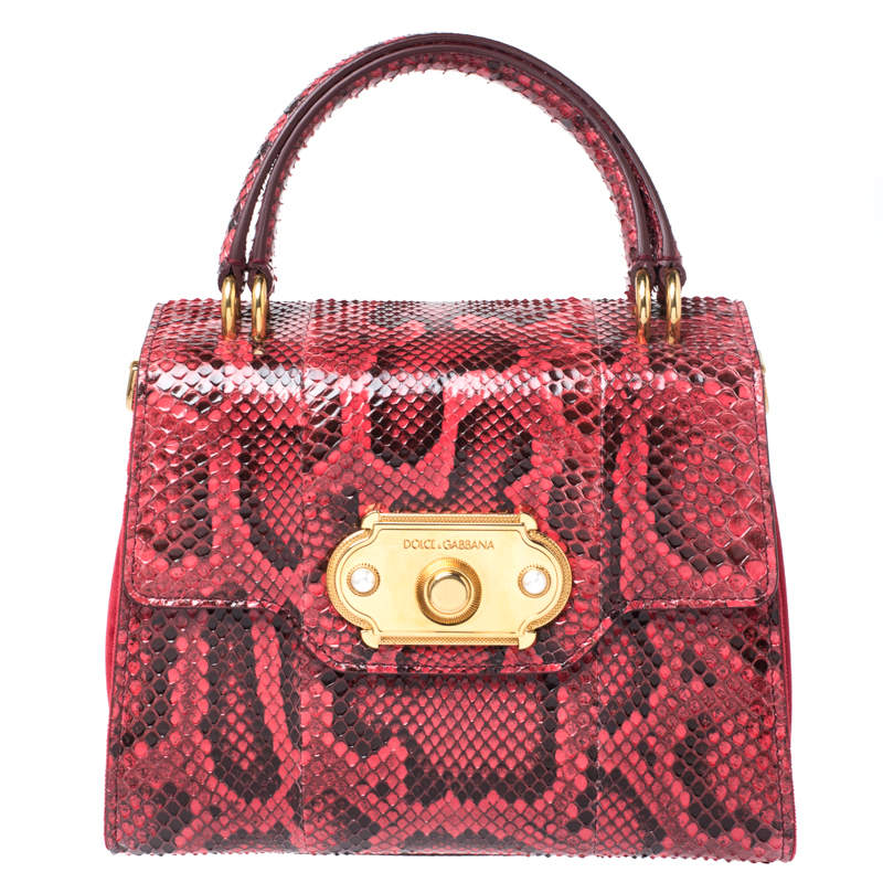 Pre Owned Dolce & Gabbana Red Python and Velvet Welcome Top Handle Bag