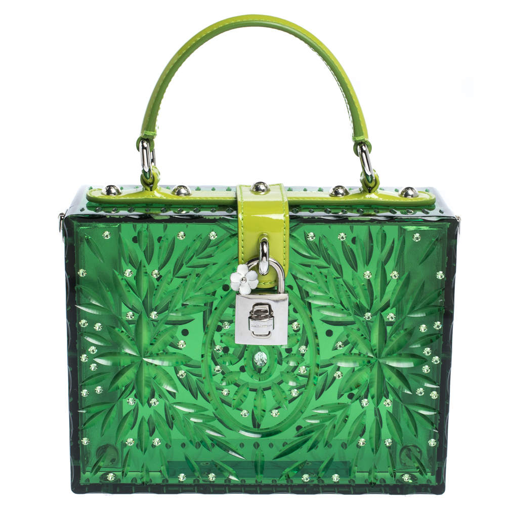 Dolce & Gabbana Green Acrylic and Patent Leather Cinderella Dolce Box Top Handle Bag