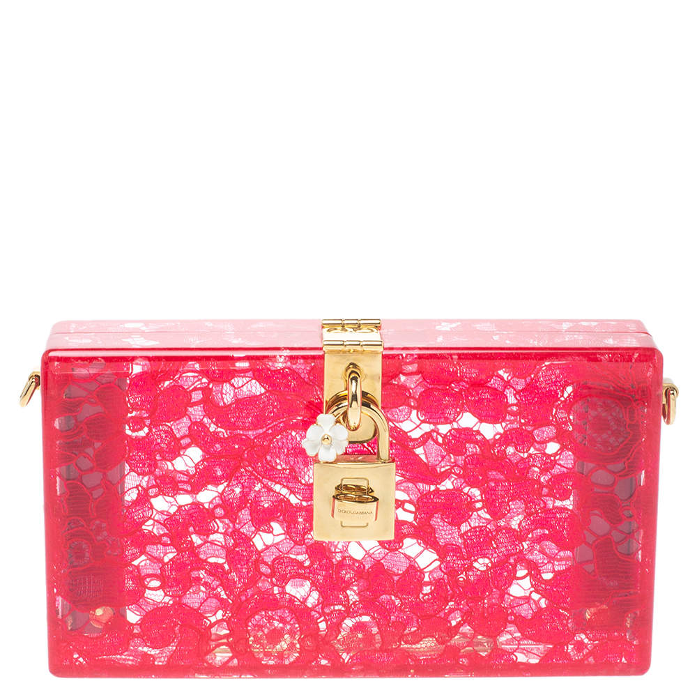 مملوكة مسبقًا Dolce & Gabbana Red Acrylic Lace Dolce Box Bag