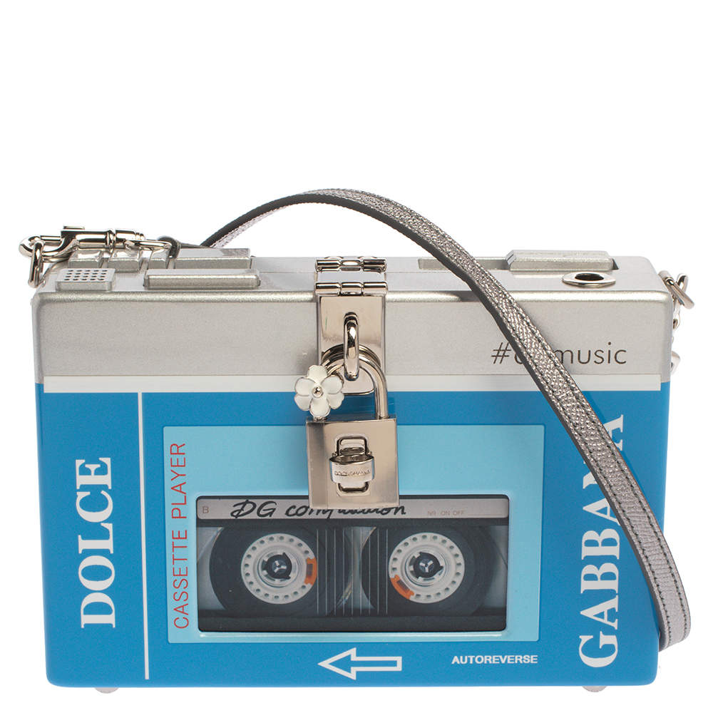 Dolce & Gabbana Blue/Silver Wood Walkman Box Clutch Bag