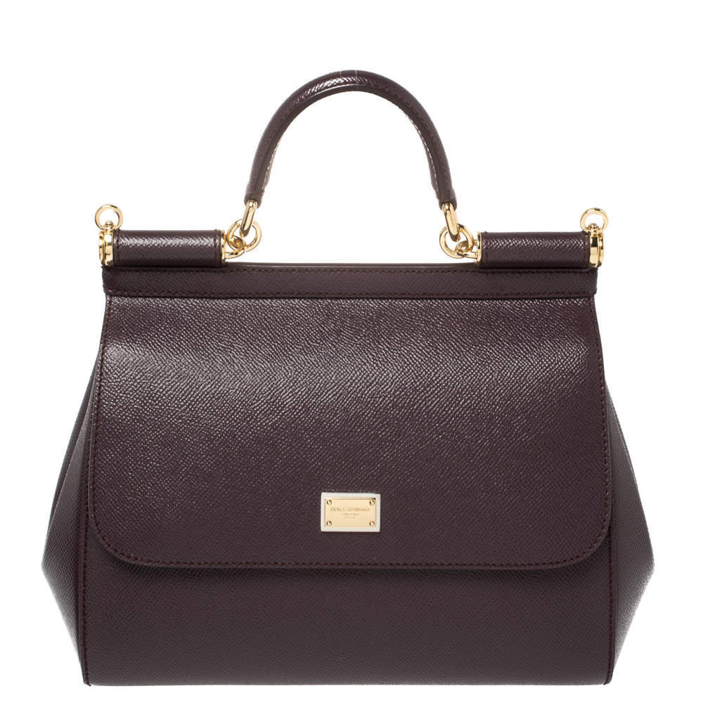 Pre Owned Dolce & Gabbana Burgundy Leather Medium Miss Sicily Top Handle Bag