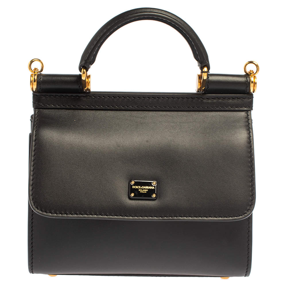 مملوكة مسبقًا Dolce & Gabbana Black Leather Mini Sicily 58 Top Handle Bag