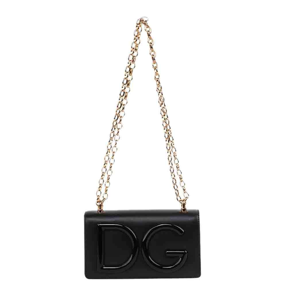 مملوكة مسبقًا Dolce & Gabbana Black Leather DG Girls Shoulder Bag