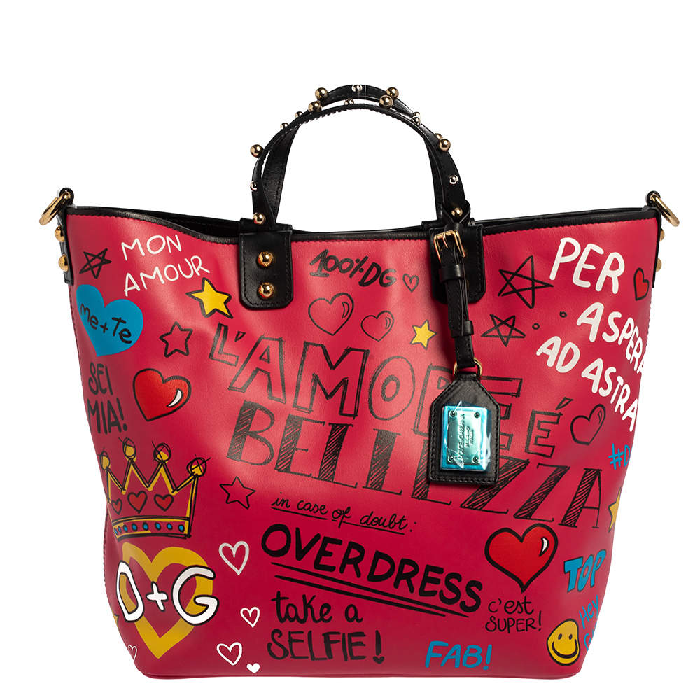 Dolce & Gabbana Multicolor Graffiti Leather Beatrice Studed Tote