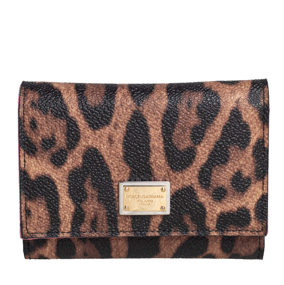 مملوكة مسبقًا Dolce & Gabbana Black/Brown Leopard Print Coated Canvas Trifold Wallet