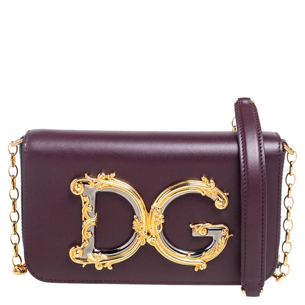 Dolce & Gabbana Burgundy Leather DG Girls Shoulder Bag