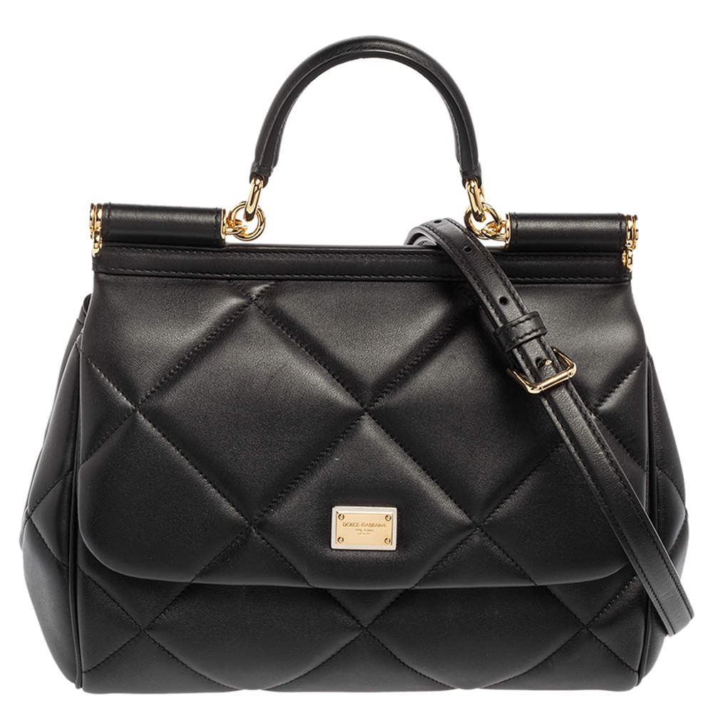 Dolce & Gabbana Black Quilted Leather Medium Miss Sicily Top Handle Bag ...