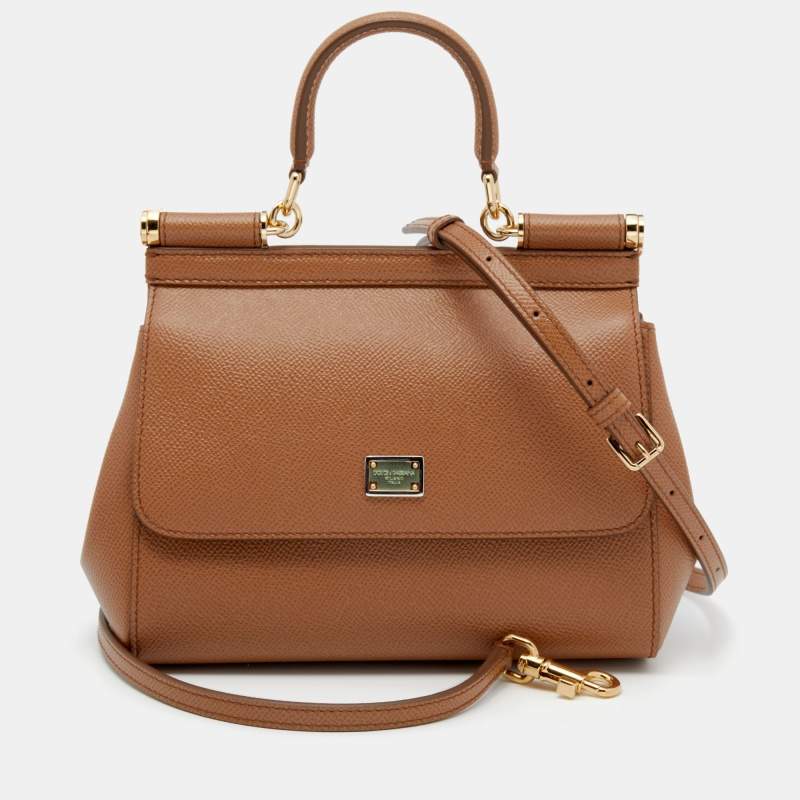 Dolce and Gabbana Brown Leather Small Miss Sicily Top Handle Bag