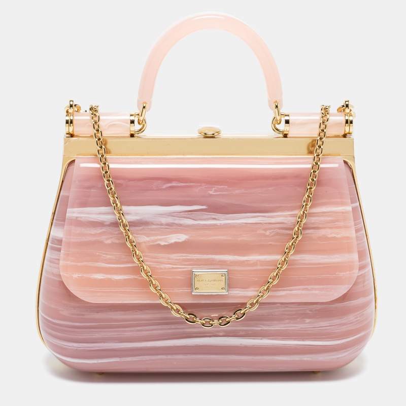 Pre Owned Dolce & Gabbana Rose Quartz Acrylic Miss Sicily Box Clutch