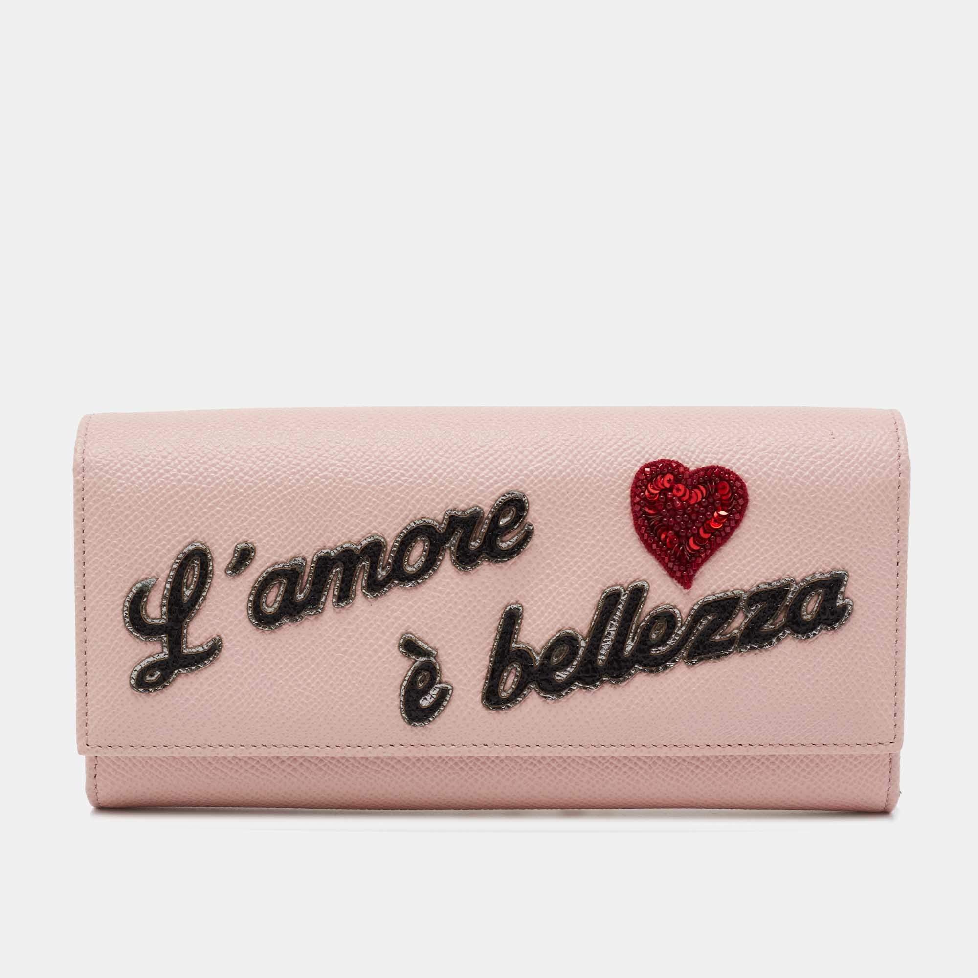 Pre Owned Dolce & Gabbana Pink Leather Dauphine Continental Wallet 