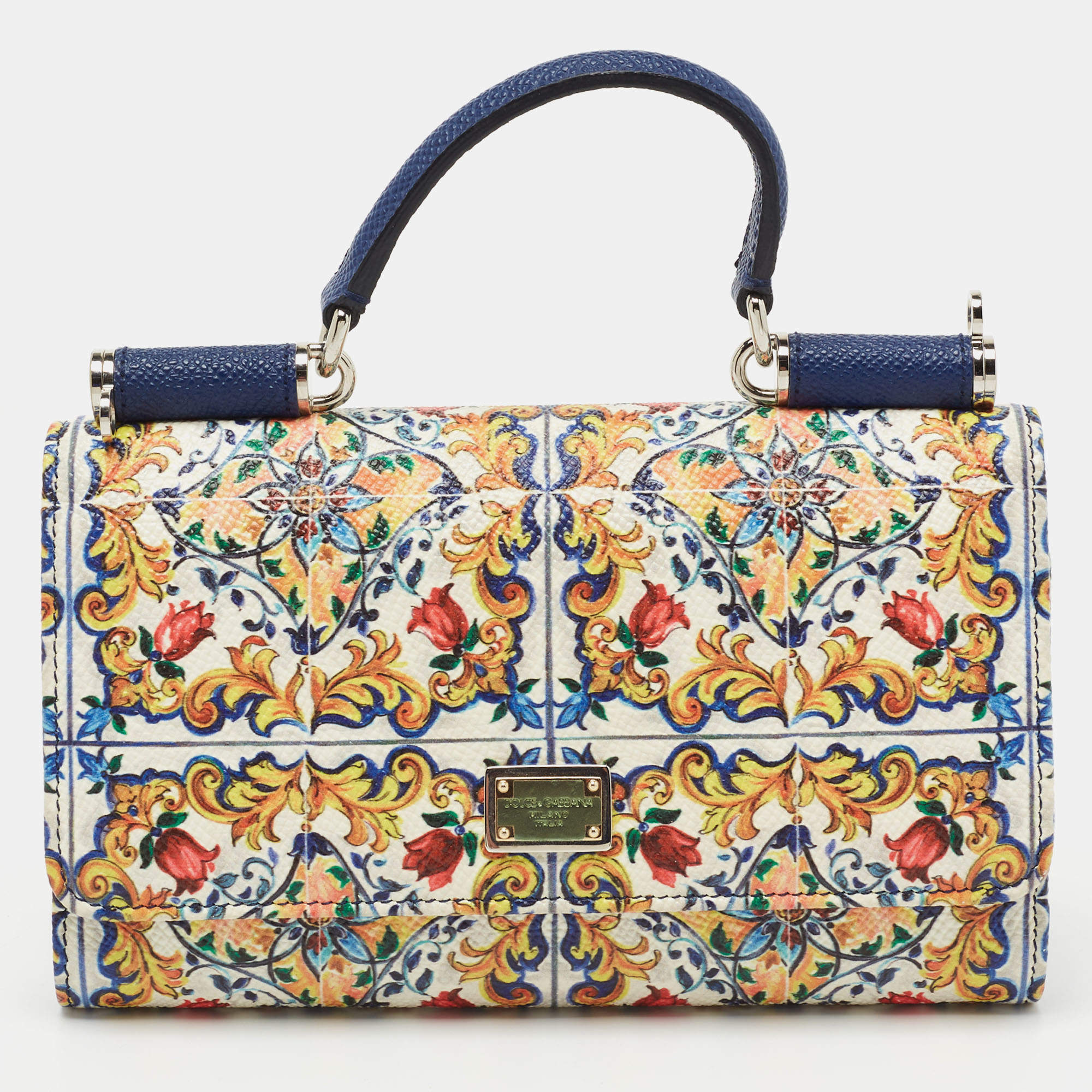 Dolce & Gabbana Multicolor Majolica Print Leather Miss Sicily Von Wallet on Chain