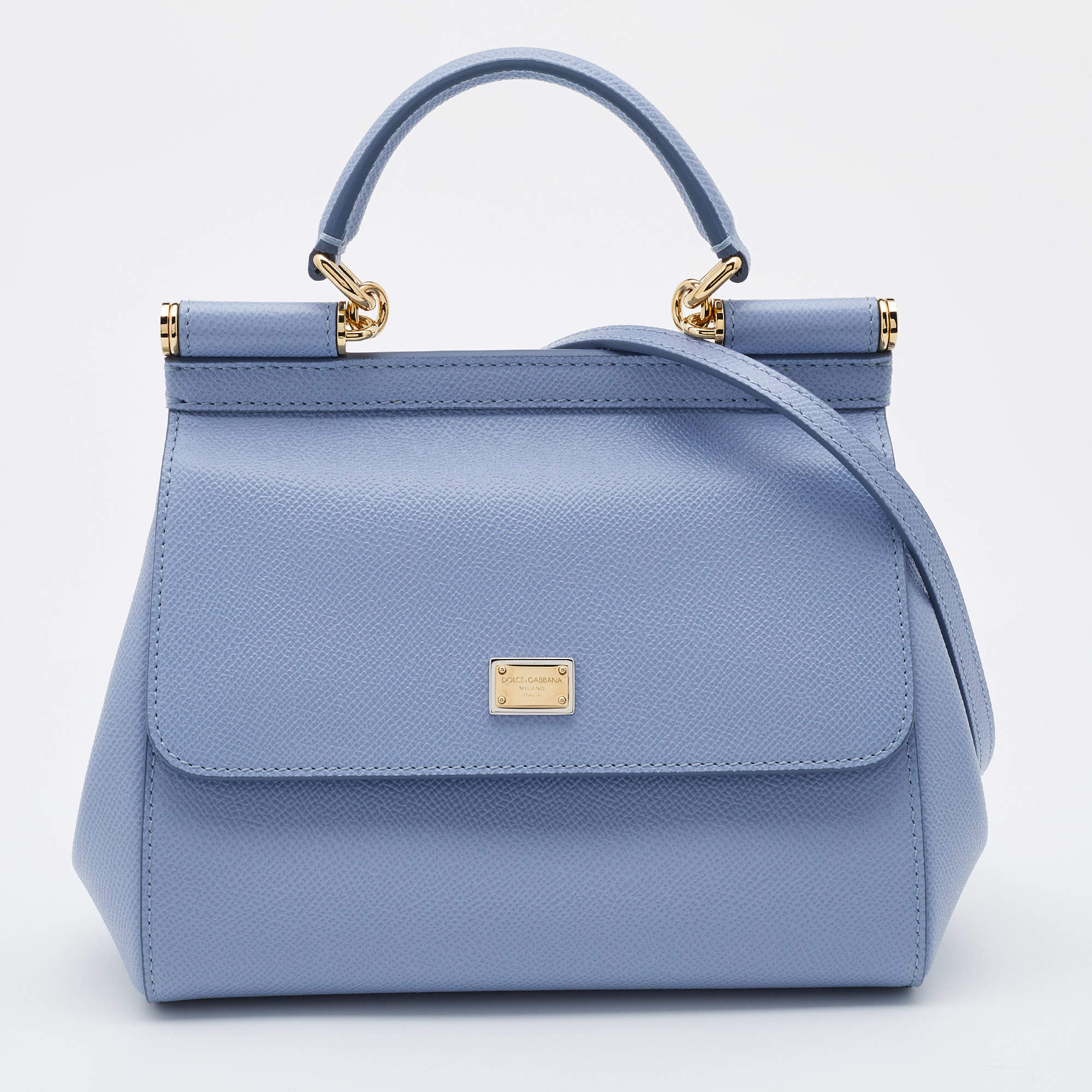 Pre Owned Dolce & Gabbana Blue Leather Small Miss Sicily Top Handle Bag