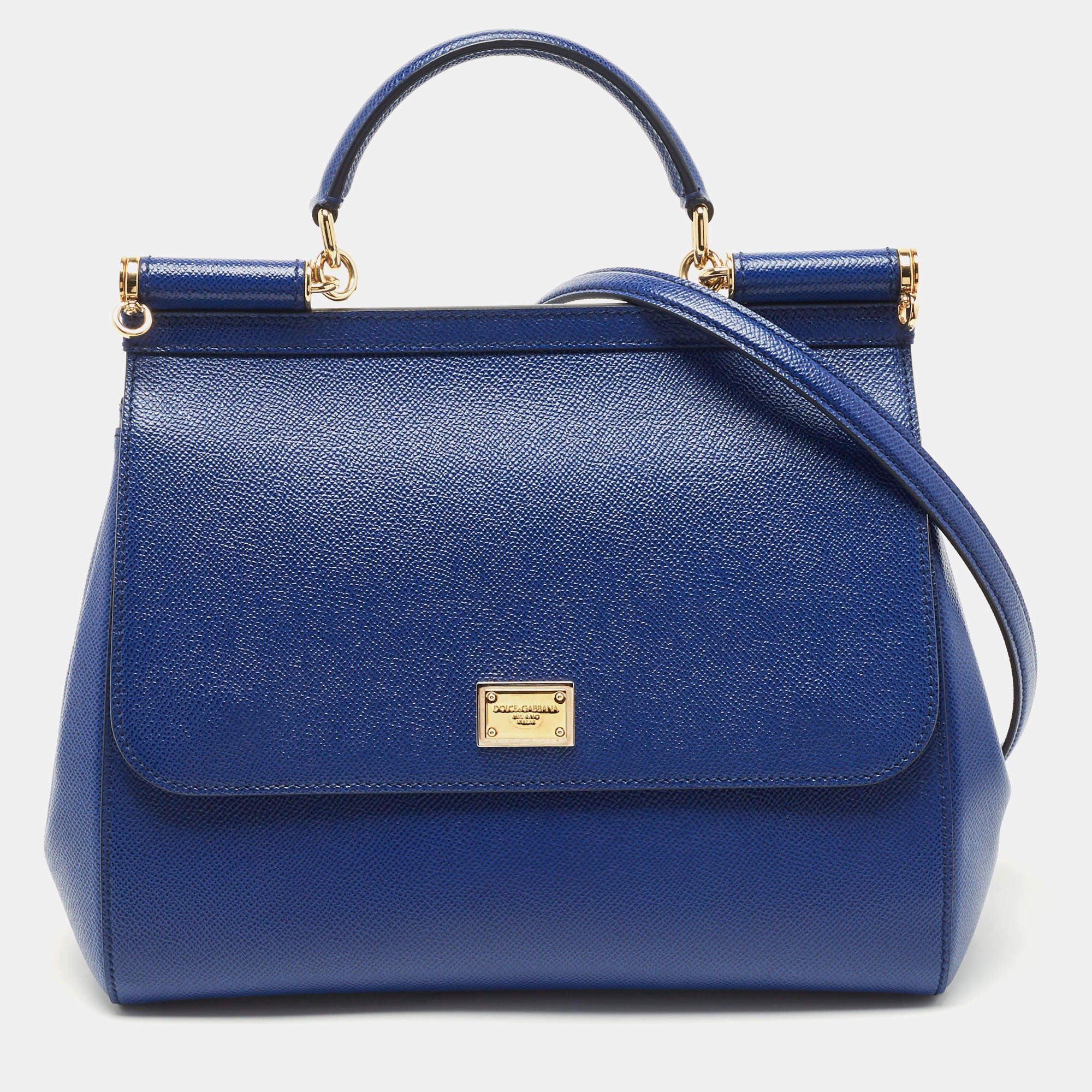 Dolce & Gabbana Blue Leather Regular Miss Sicily Top Handle Bag