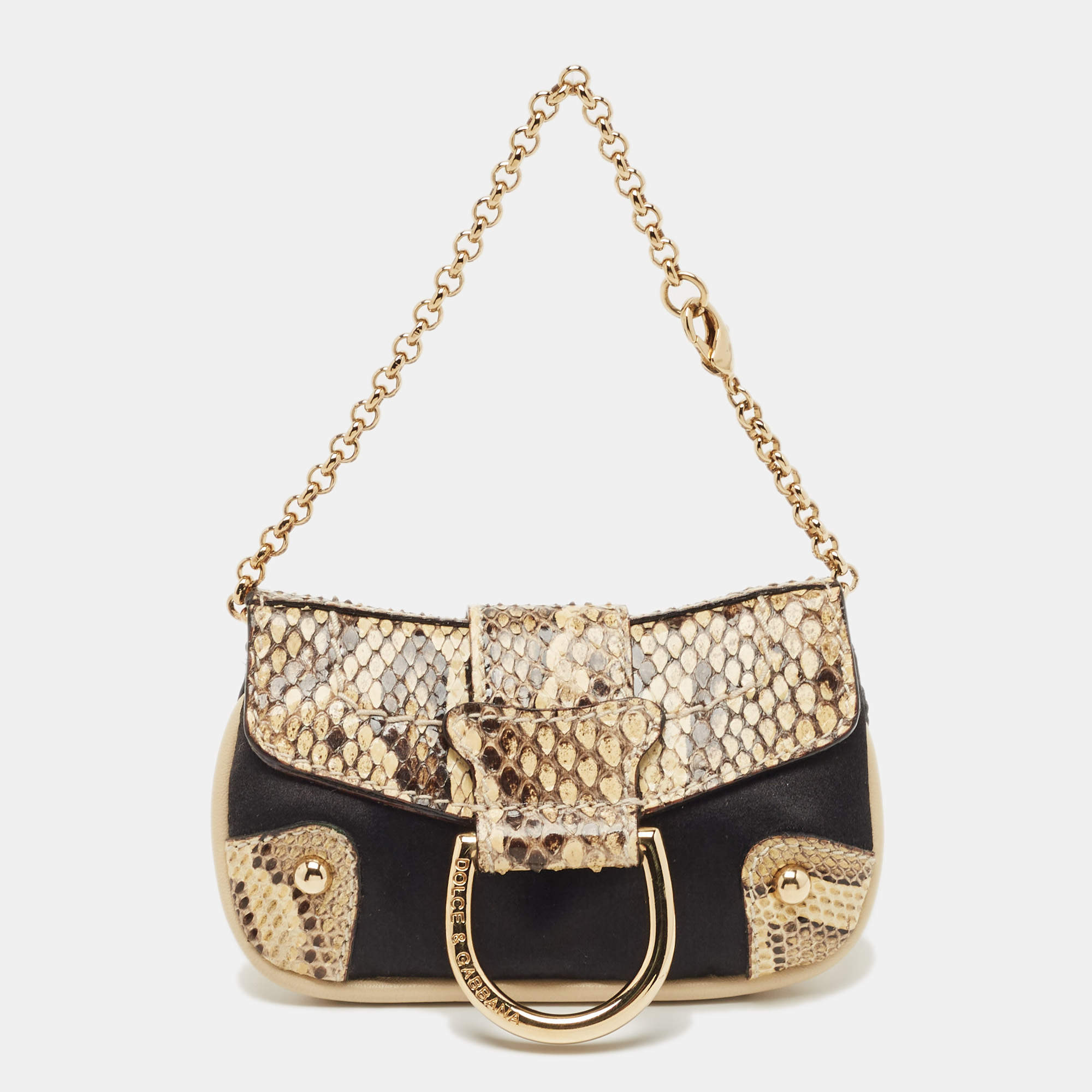 Pre Owned Dolce & Gabbana Beige/Black Python and Satin Chain Coin Purse