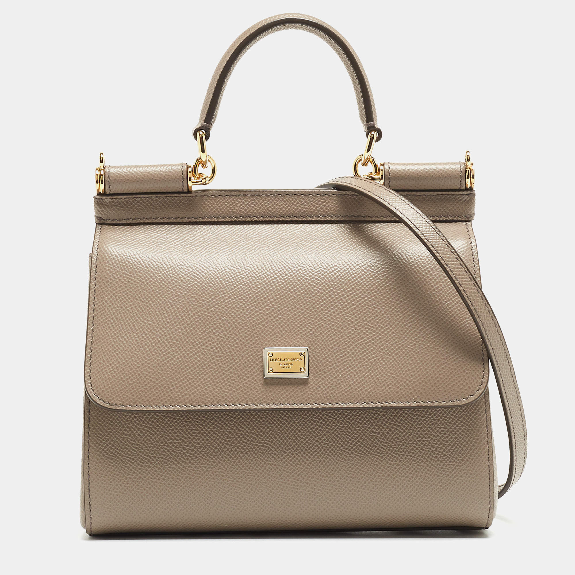 Dolce & Gabbana Taupe Leather Small Miss Sicily Top Handle Bag