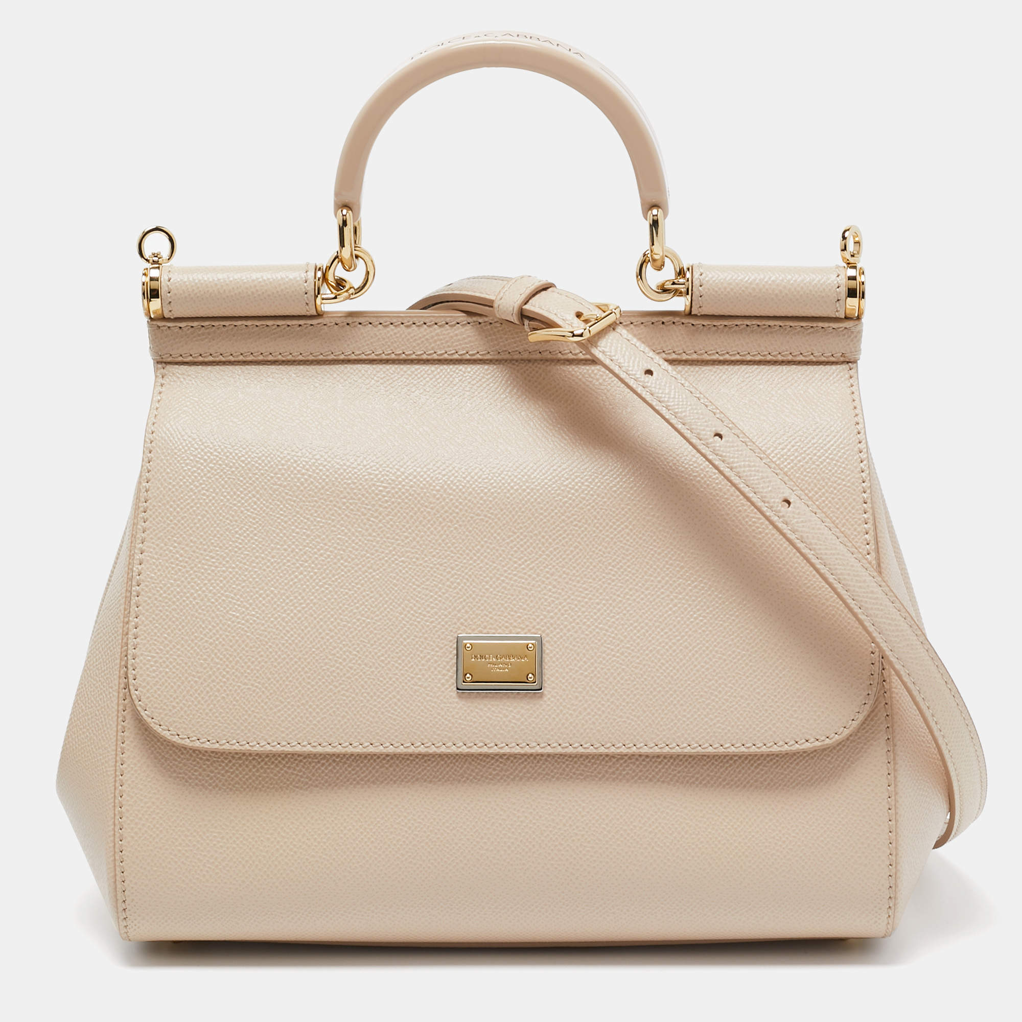 Dolce & Gabbana Beige Leather Medium Miss Sicily Top Handle Bag