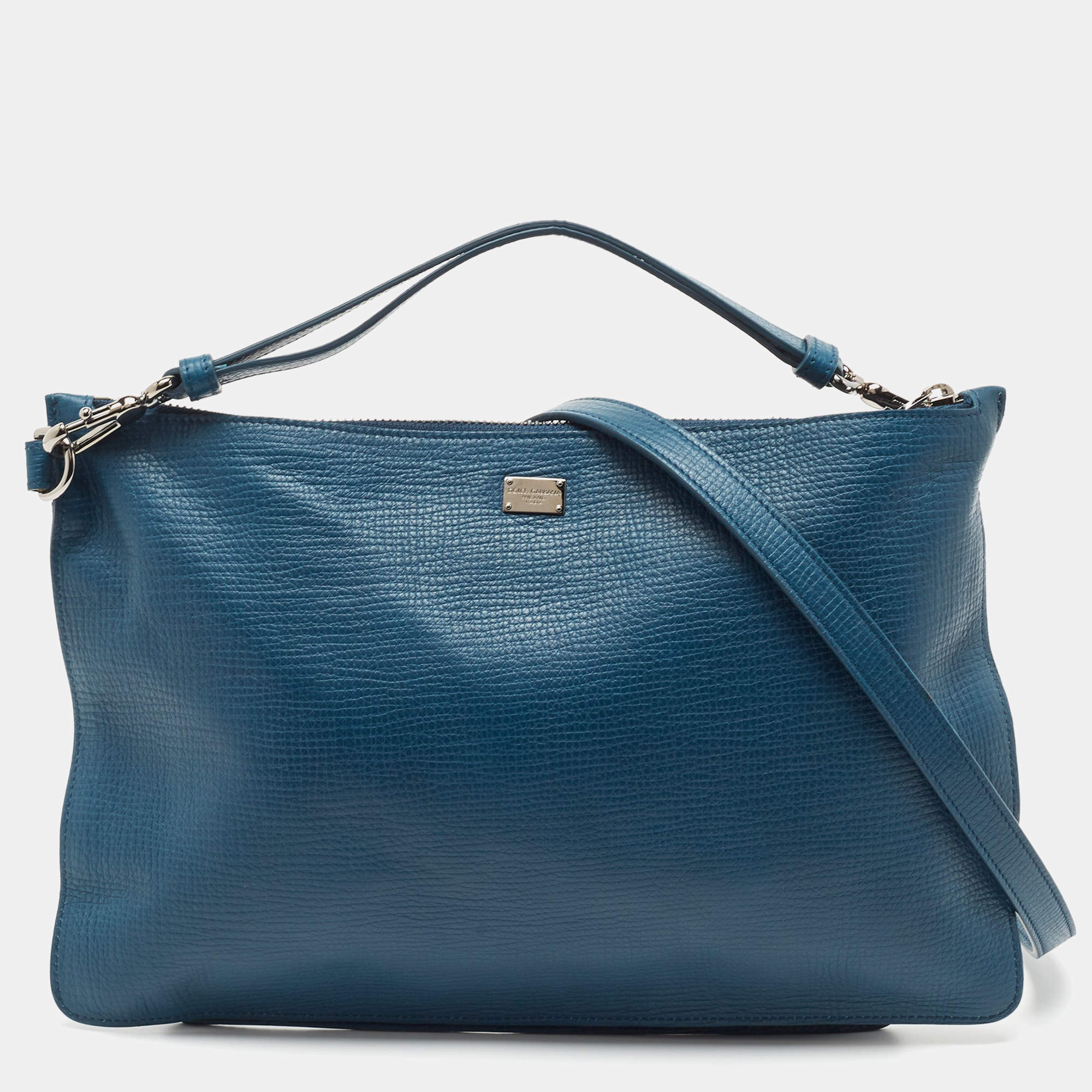 Pre Owned Dolce & Gabbana Blue Leather Oversized Clutch