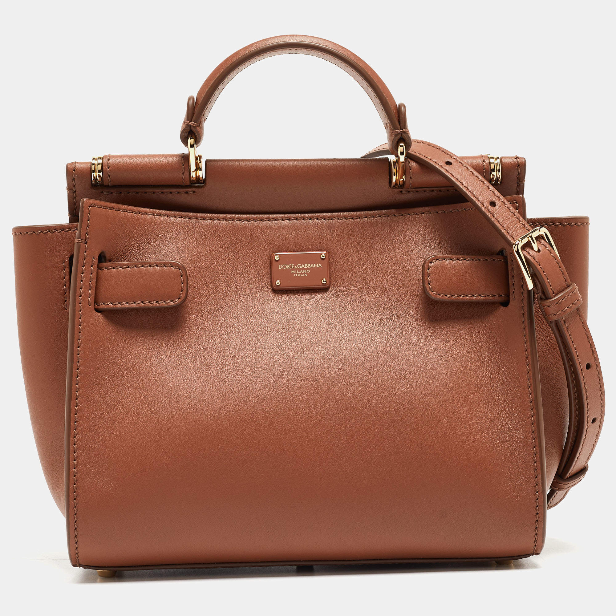 Pre Owned Dolce & Gabbana Brown Leather Mini Sicily 62 Tote 