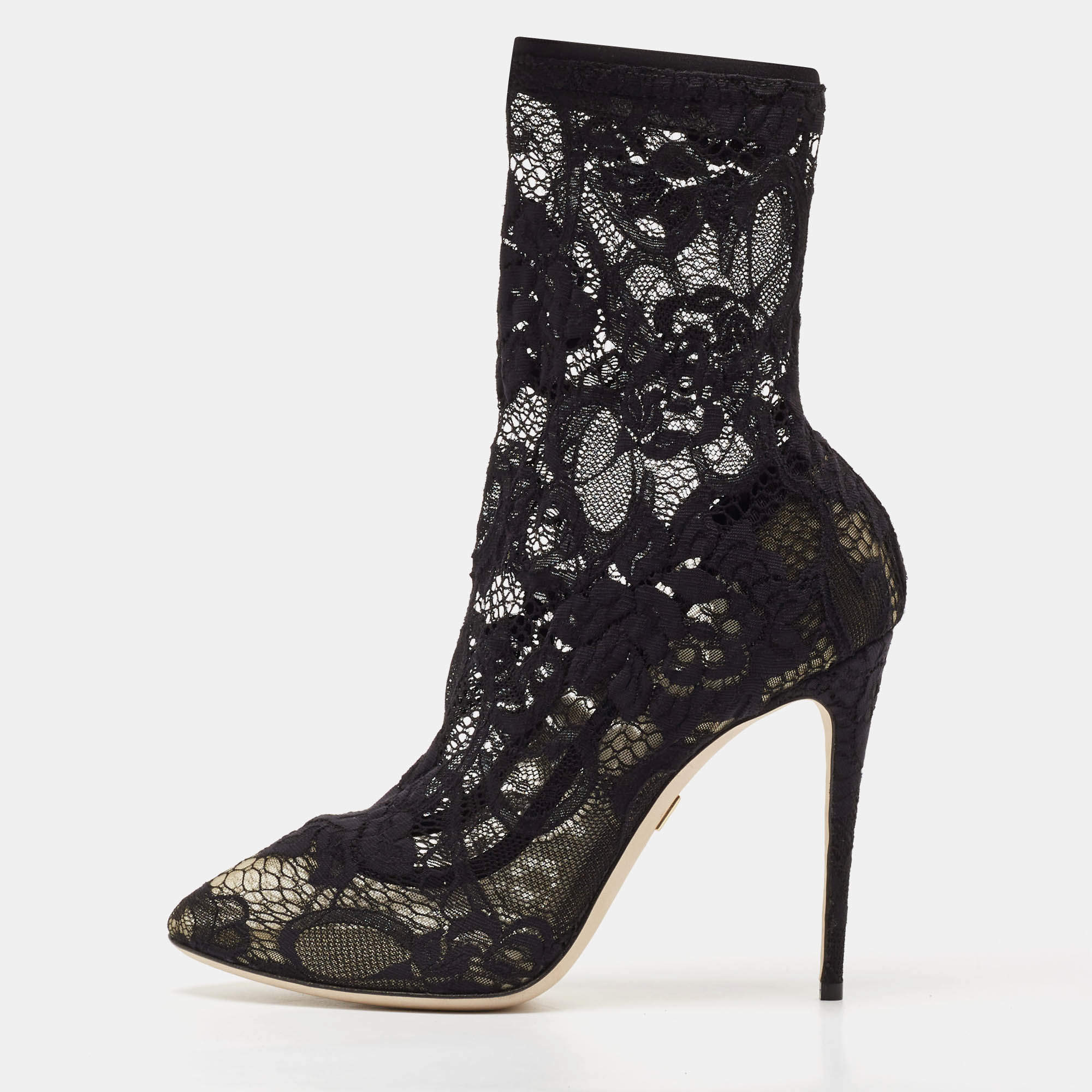 Pre Owned Dolce & Gabbana Black Lace Stretch Sock Pumps Size 39.5