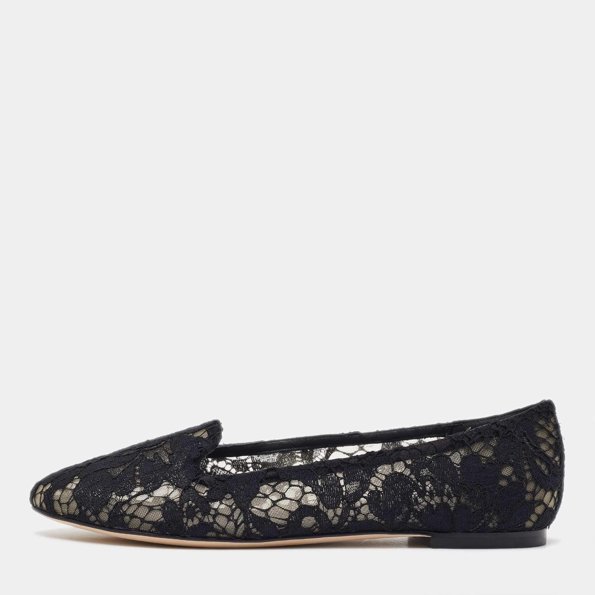 Pre Owned Dolce & Gabbana Black Lace Smoking Slippers Size 38