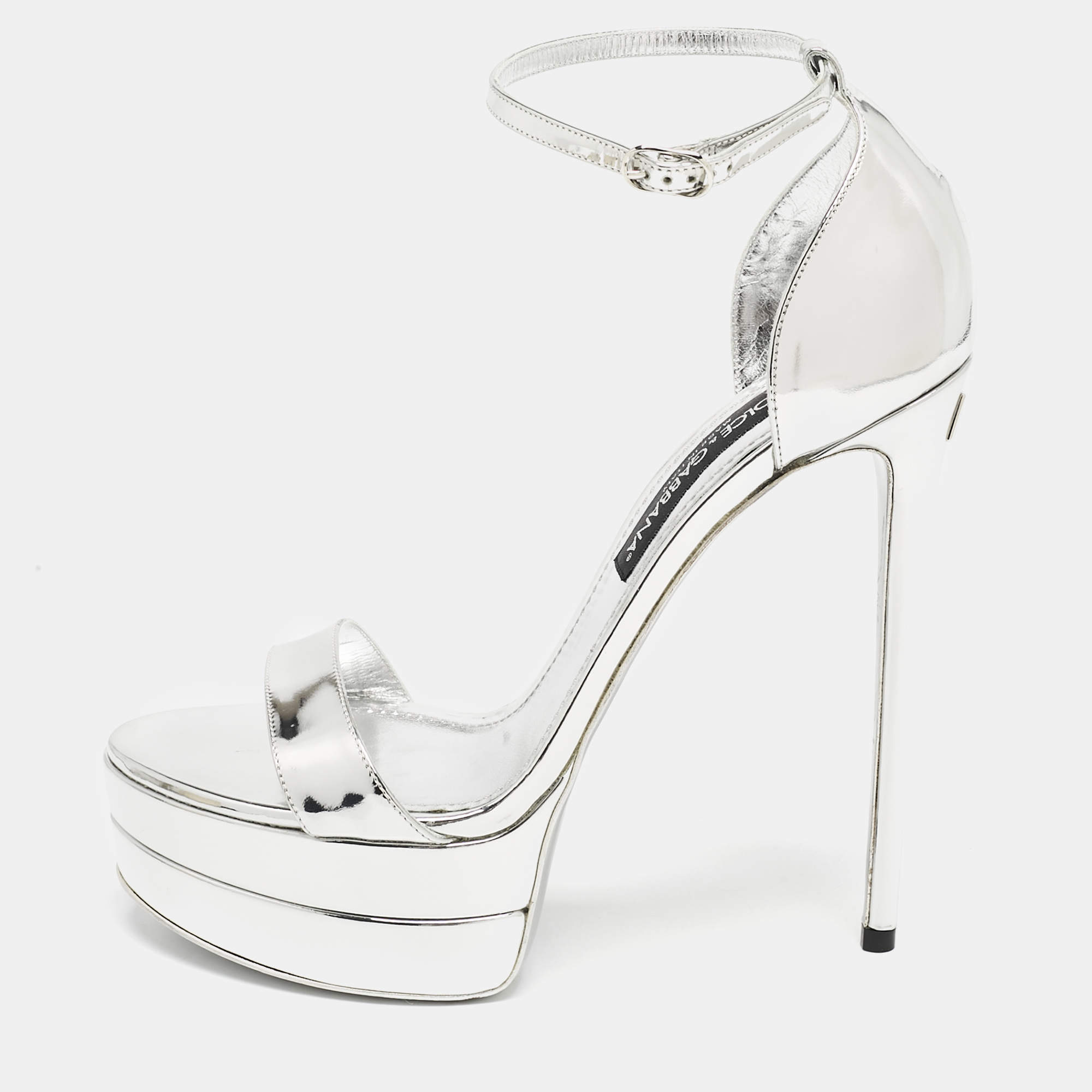 Dolce & Gabbana Silver Leather Double Platform Sandals Size 41