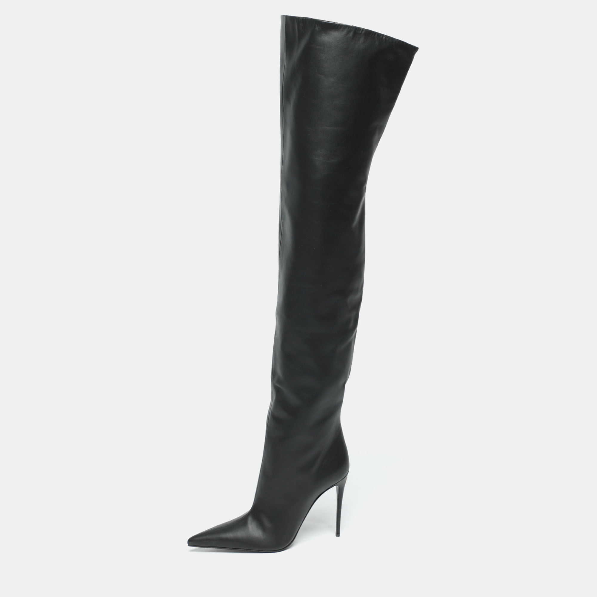 Dolce & Gabbana Black Leather Over Knee Boots with Garter Belt Size 39