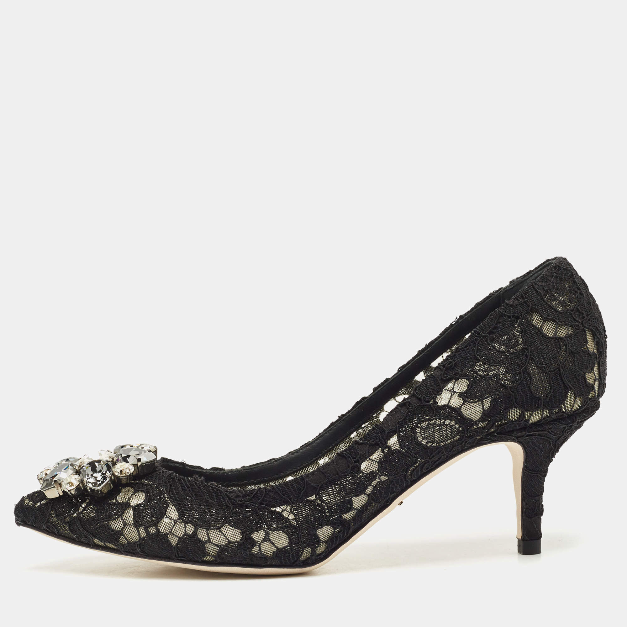 مملوكة مسبقًا حذاء كعب عالي دولتشي أند غابانا بيلوتشي دانتيل بيج مقدمة مدببة مقاس 36.5