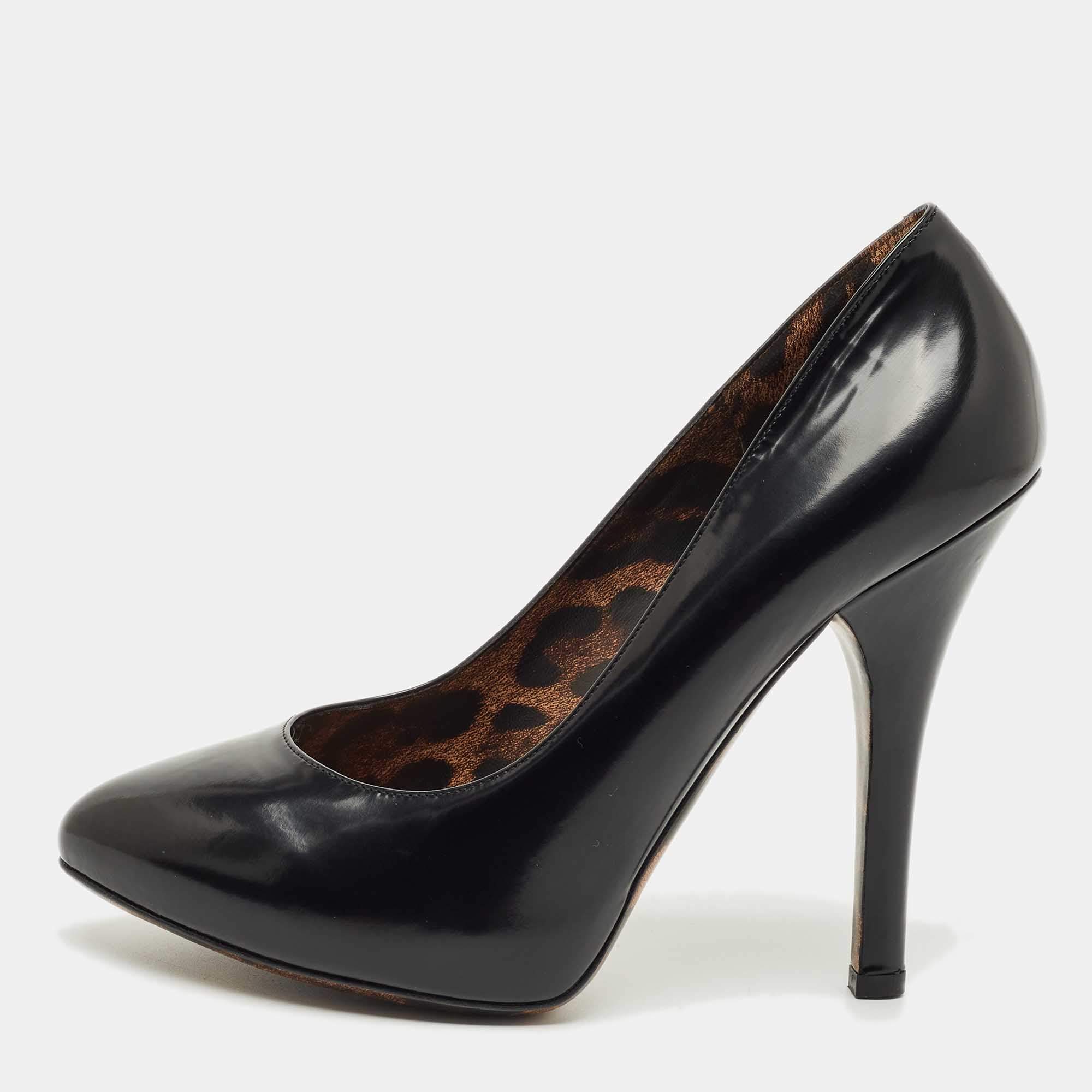 Pre Owned حذاء كعب عالي دولتشي أند غابانا جلد أسود مقدمة مدورة مقاس 38.5