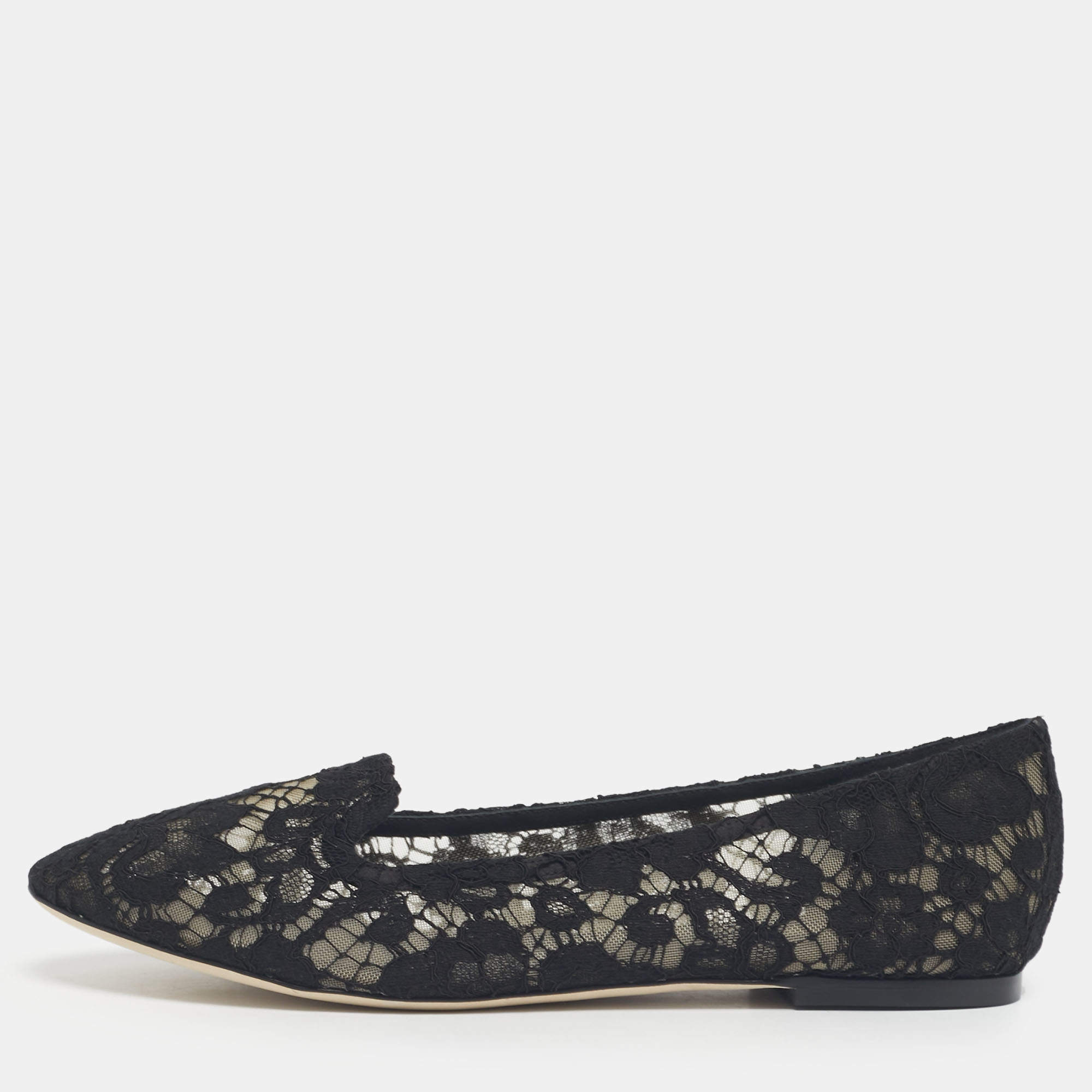 Pre Owned Dolce & Gabbana Black Lace Smoking Slippers Size 39