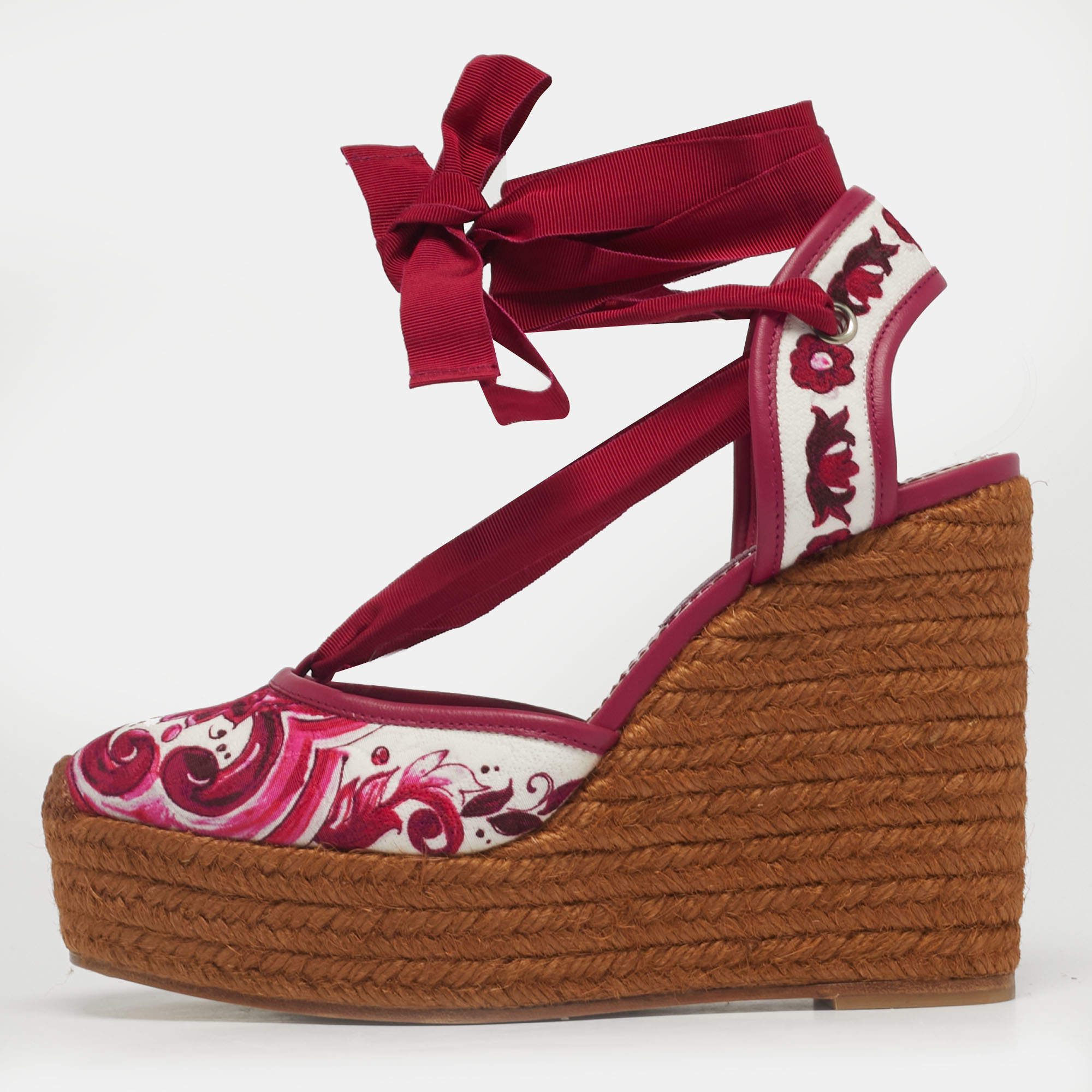 Pre Owned Dolce & Gabbana Multicolor Brocade Fabric Espadrille Wedge Sandals Size 39