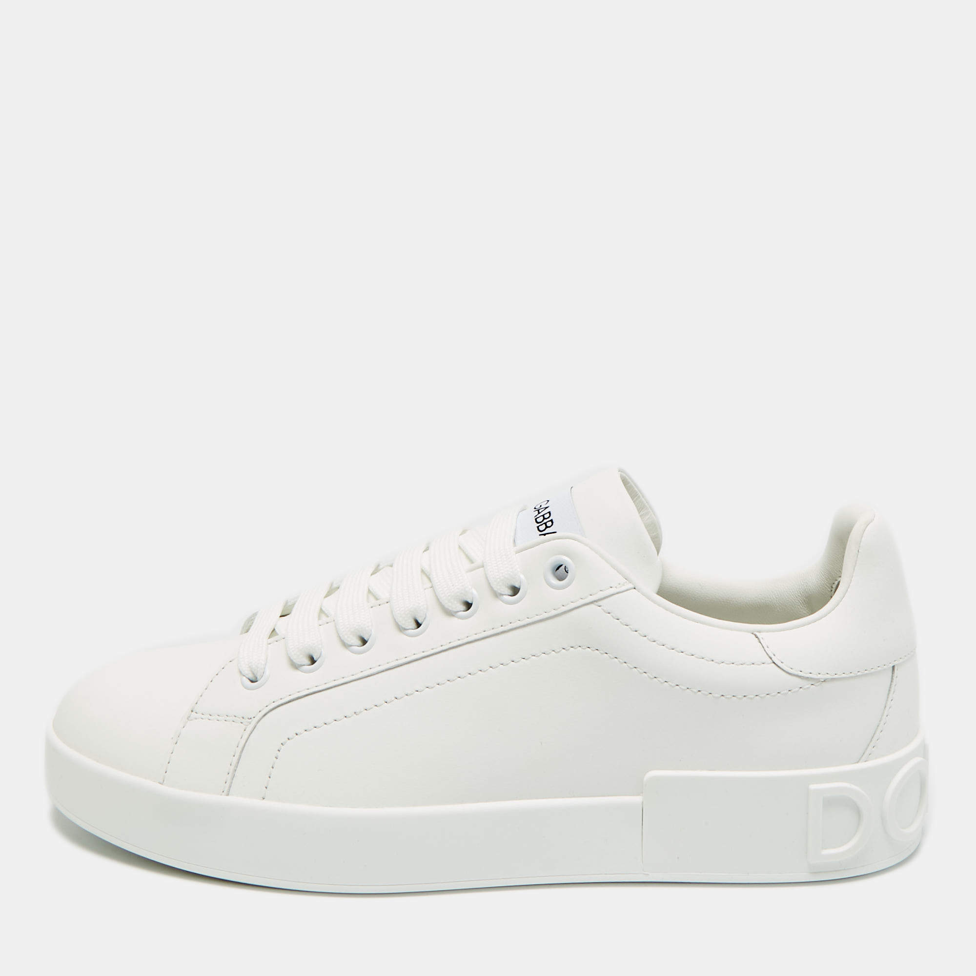 مملوكة مسبقًا Dolce & Gabbana Portofino Size 40 White Leather Low Top Sneakers