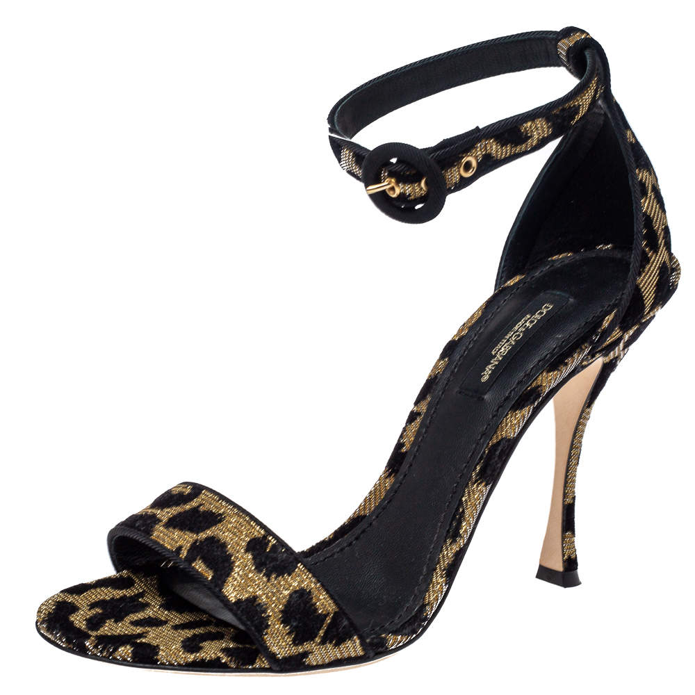 Dolce & Gabbana Gold/Black Animal Print Lurex and Velvet Ankle Strap Sandals  Size 36 Dolce & Gabbana | TLC