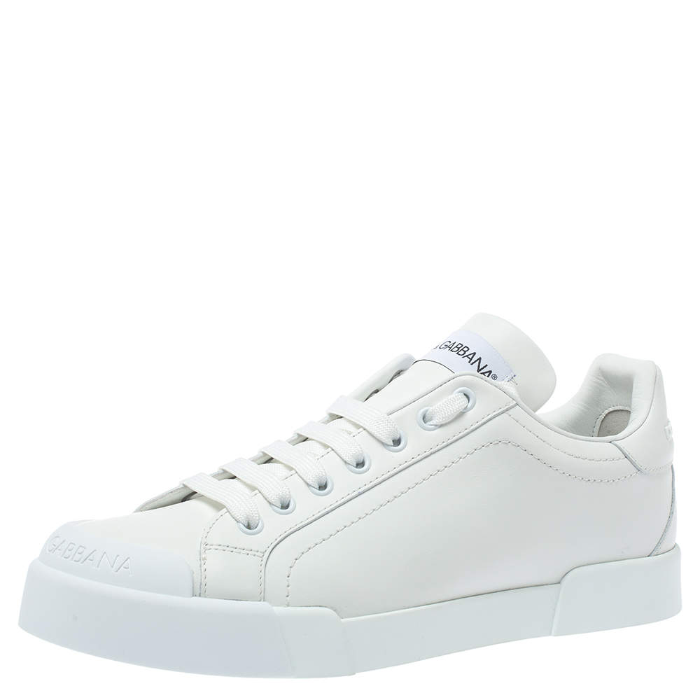 Dolce & Gabbana White Leather Portofino Low Top Sneakers Size 40