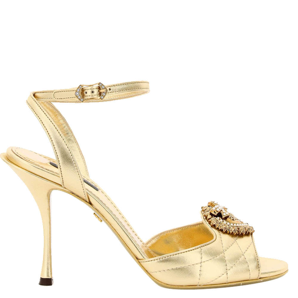 Dolce & Gabbana Gold Leather Keira Devotion Sandals Size EU 39 Dolce &  Gabbana | TLC