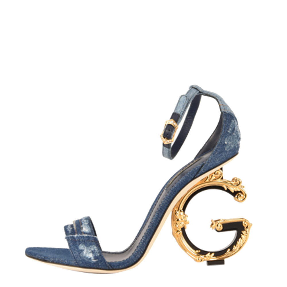 Dolce & Gabbana Blue Patchwork Denim Baroque DG heel Sandals Size EU   Dolce & Gabbana | TLC