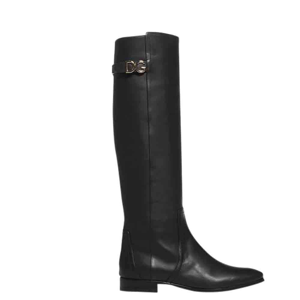 Dolce & Gabbana Black Leather cowhide with DG logo Boots Size EU 36