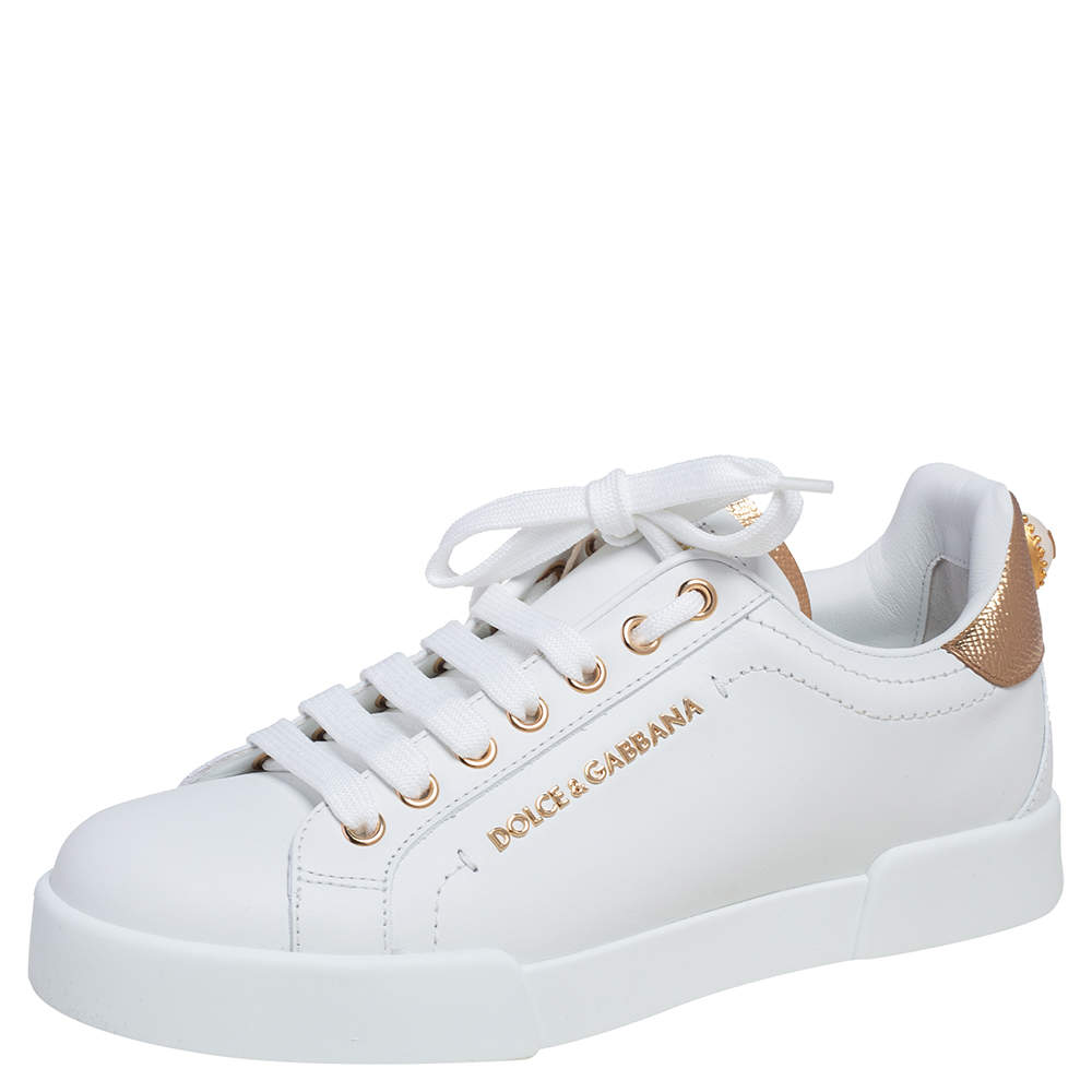 Dolce & Gabbana White Leather Portofino Sneakers Size 37.5