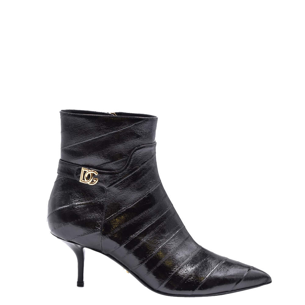 Dolce & Gabbana Black Eel Leather DG Ankle Boots Size EU 39
