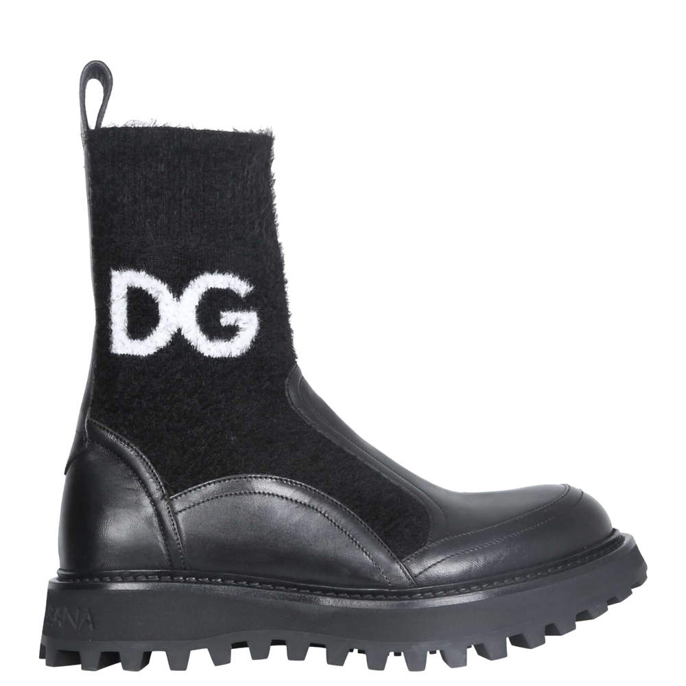 Pre Owned Dolce & Gabbana Black Horse Leather branded sock Boots Size IT 38