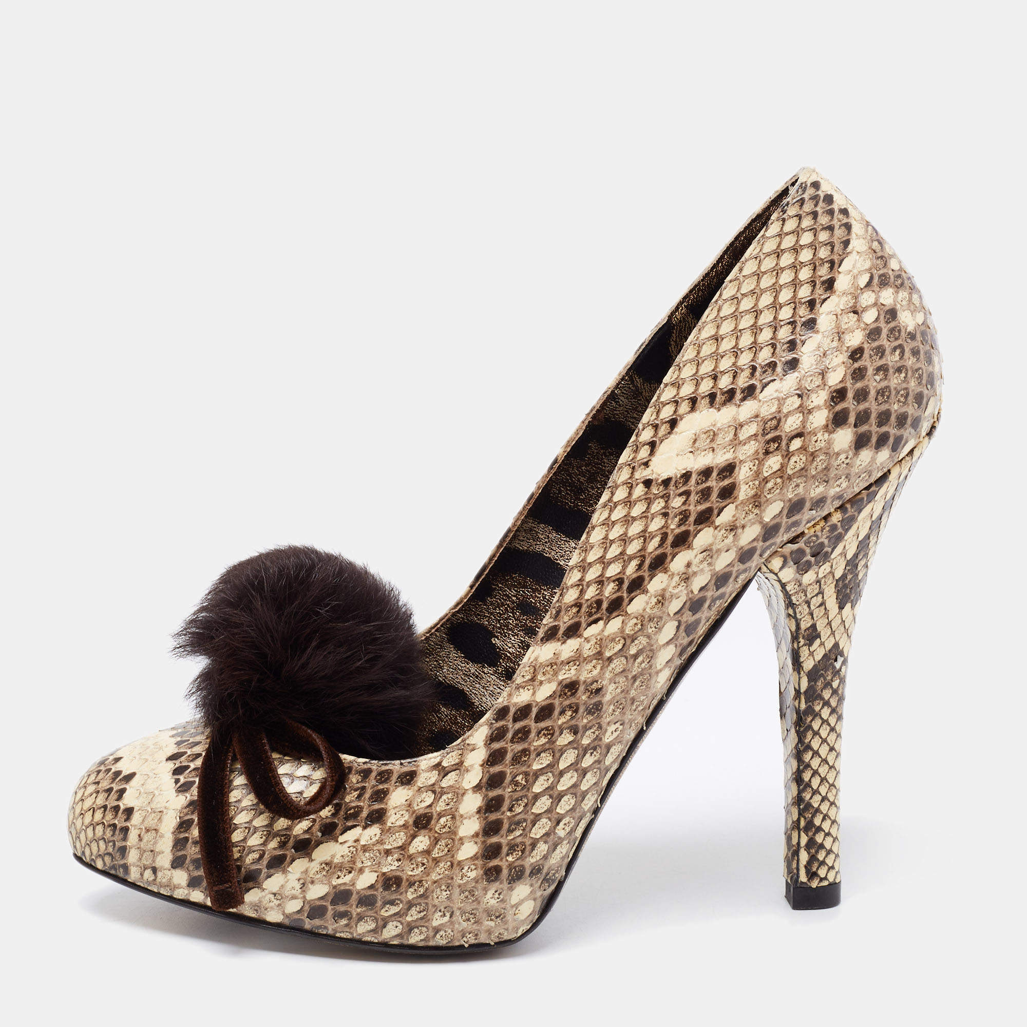 مملوكة مسبقًا حذاء كعب عالي دولتشي أند غابانا جلد ثعبان بيج/بني مقاس 35