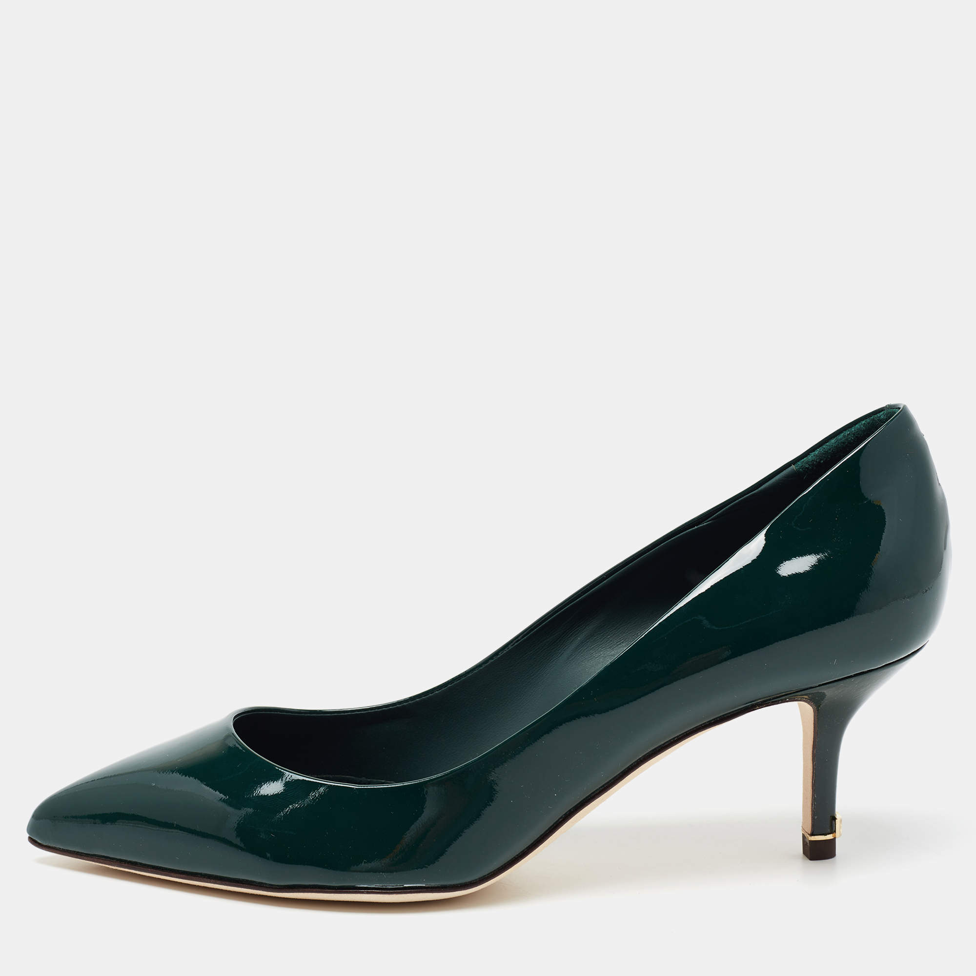 مملوكة مسبقًا Dolce & Gabbana Dark Green Patent Leather Pointed Toe Pumps Size 35.5