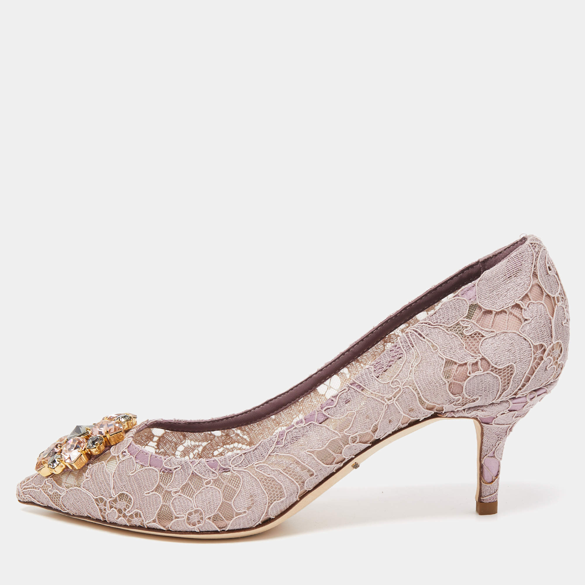 Dolce & Gabbana Pink Lace and Satin Bellucci Pumps Size 37.5 Dolce & Gabbana The Luxury Closet