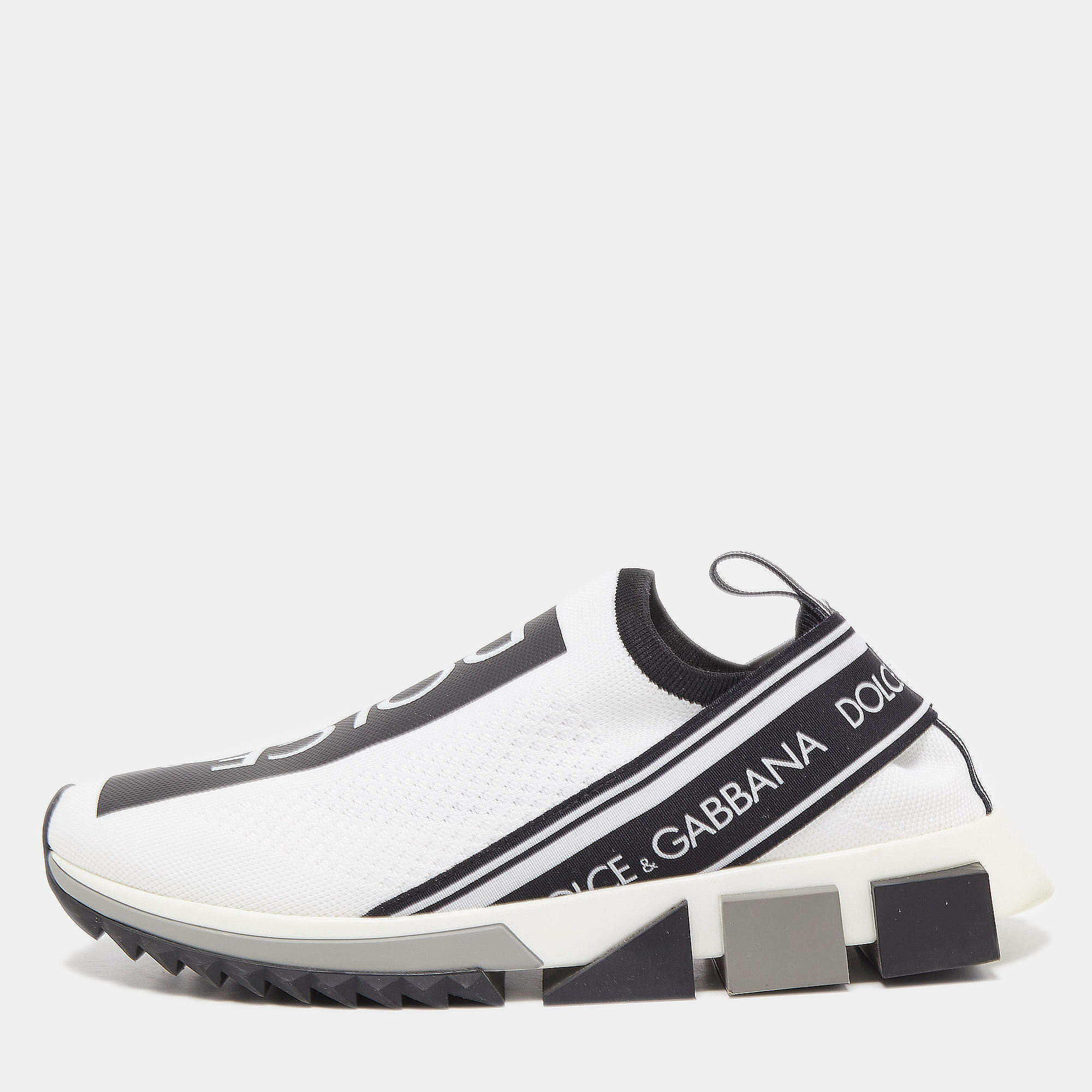 Pre Owned Dolce & Gabbana White/Black Knit Fabric Sorrento Sneakers Size 41