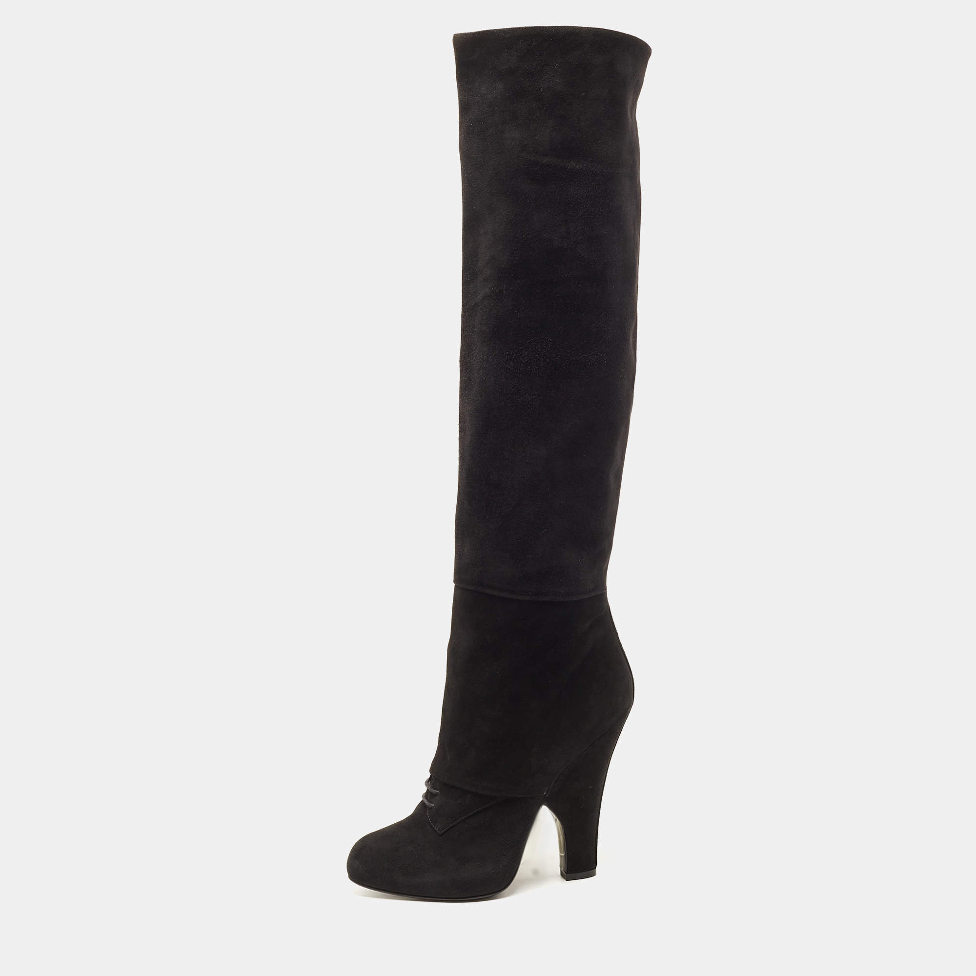 Pre Owned Dolce & Gabbana Black Suede Platform Knee Length Boots Size 40
