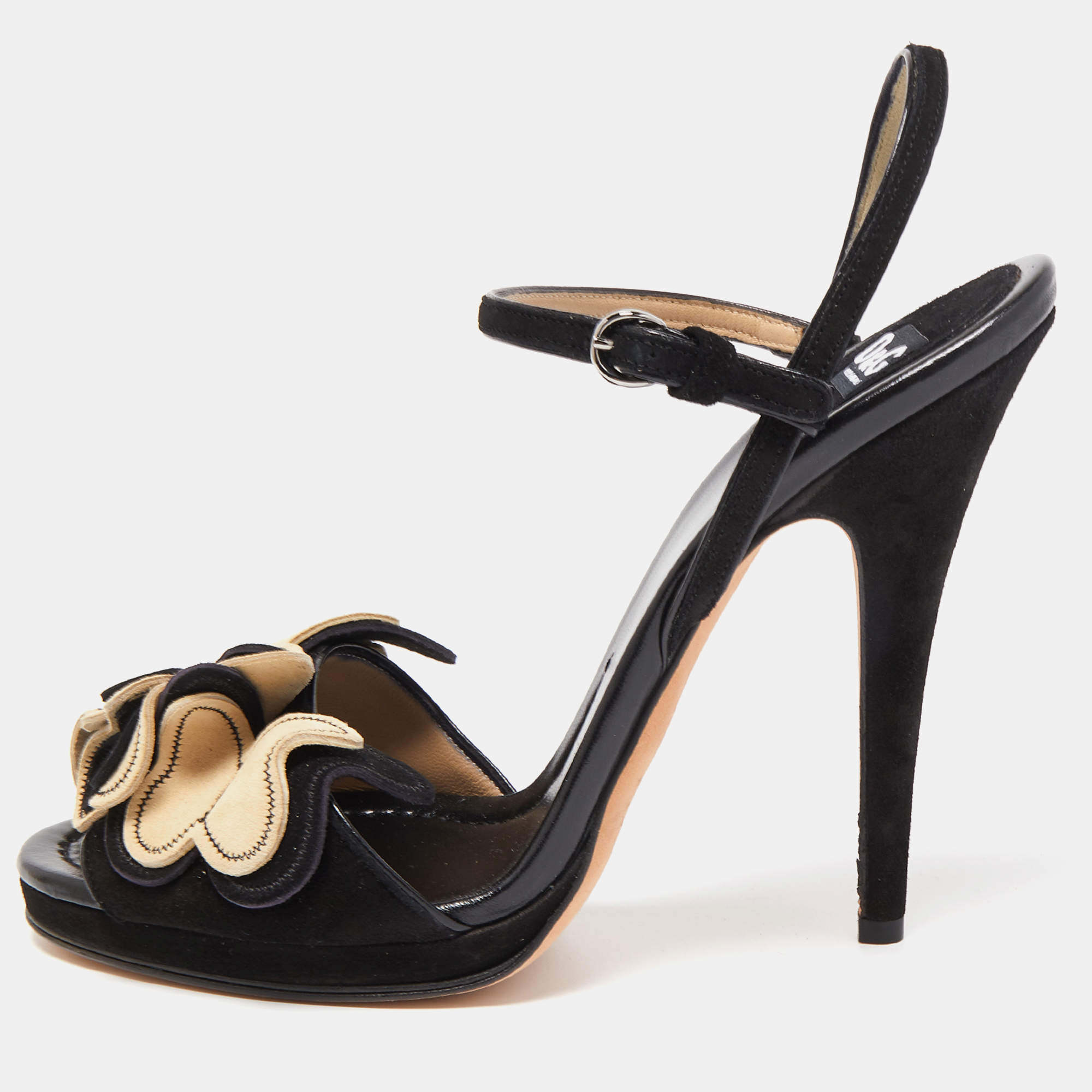 D&G Black Suede Butterfly Embellished Ankle Strap Sandals Size 41