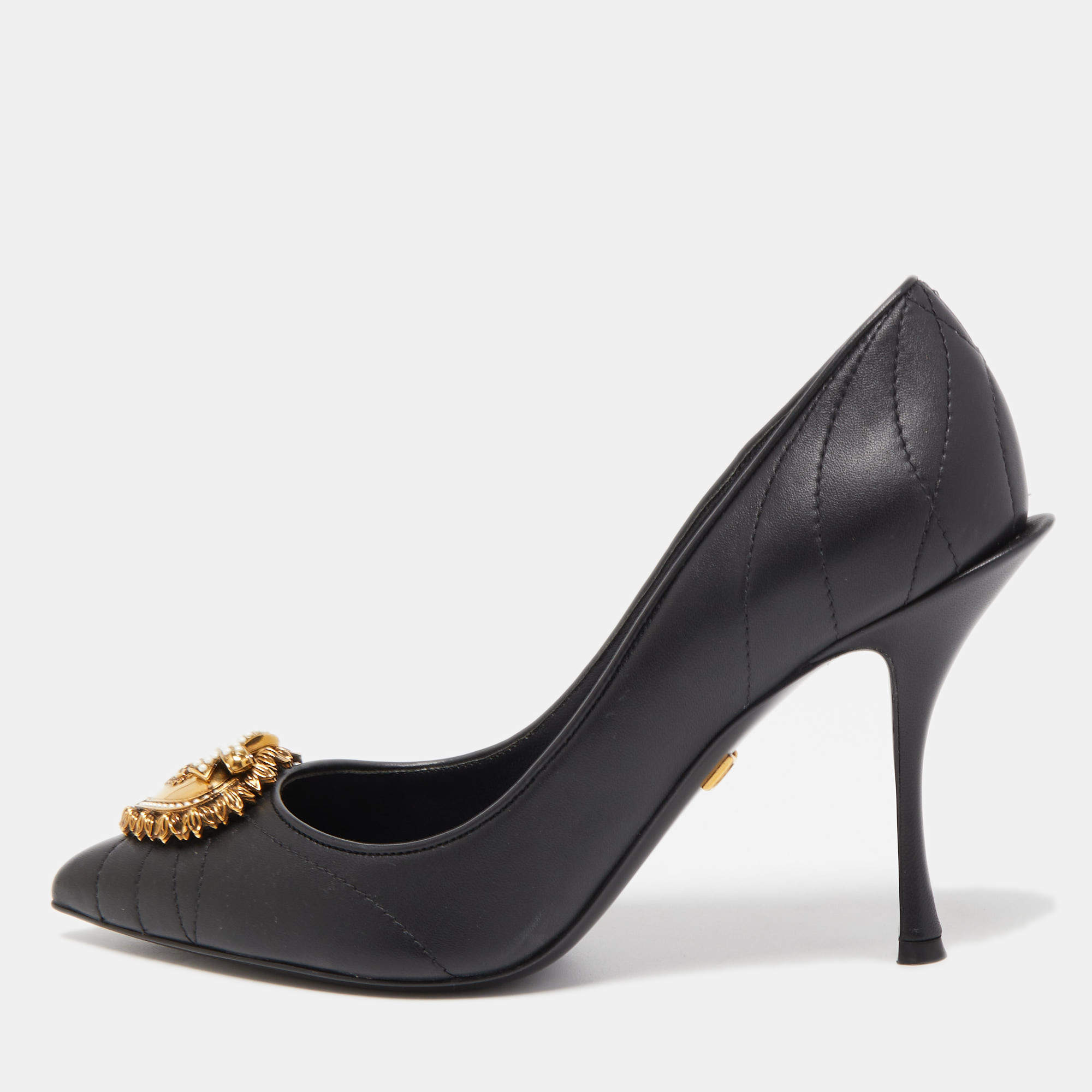 Dolce & Gabbana Black Leather Devotion Embellished Pointed