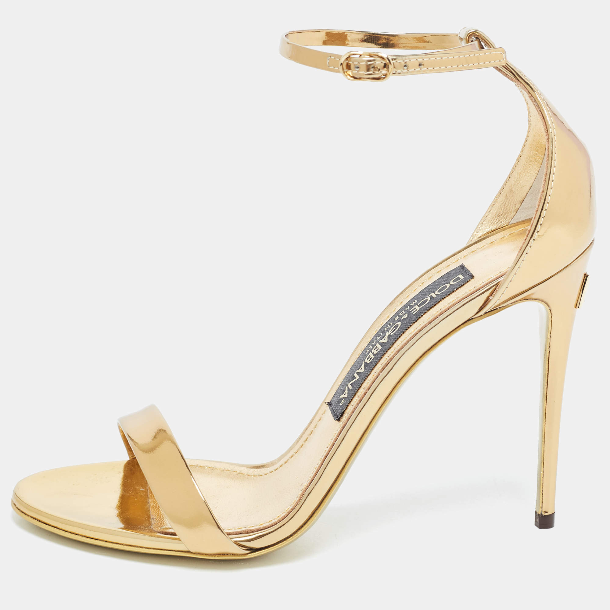 Dolce & Gabbana Gold Mirror Leather Ankle Strap Sandals Size 36