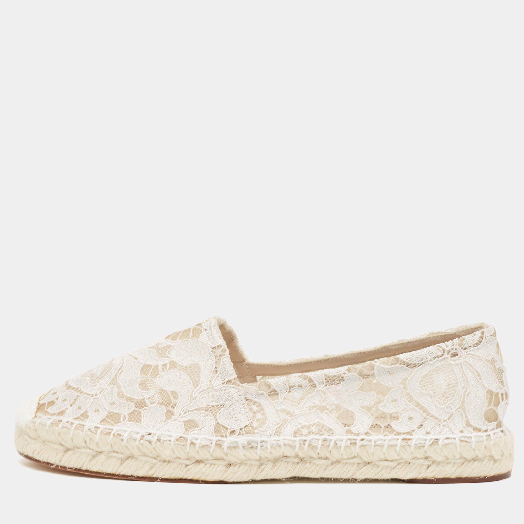 Pre Owned Dolce & Gabbana White Lace Espadrille Flats Size 37